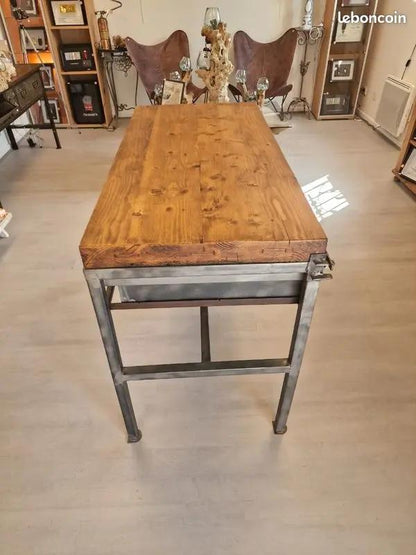Table Haute Industrielle Billot – Acier & Bois – Style Îlot Central Vintagedison