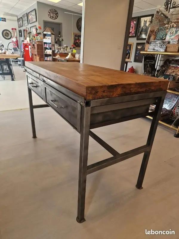 Table Haute Industrielle Billot – Acier & Bois – Style Îlot Central Vintagedison