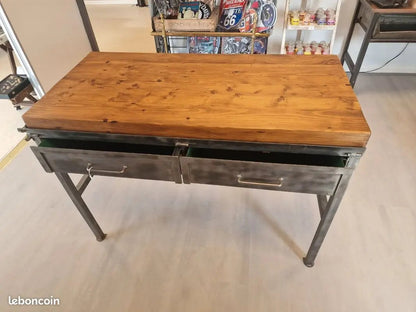Table Haute Industrielle Billot – Acier & Bois – Style Îlot Central Vintagedison