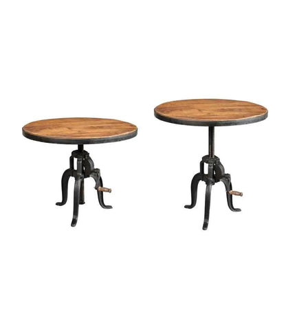 Table Industrielle Réglable à Manivelle – Bois Ciré & Fonte – Hauteur 48,5 à 68 cm