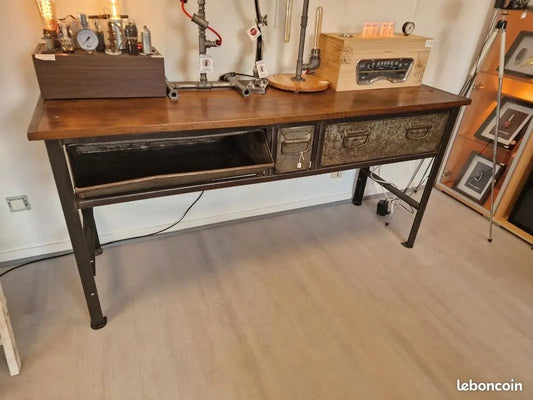 Table Industrielle avec 3 Tiroirs Amovibles – Design Modulable et Authentique Vintagedison