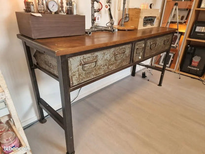 Table Industrielle avec 3 Tiroirs Amovibles – Design Modulable et Authentique Vintagedison