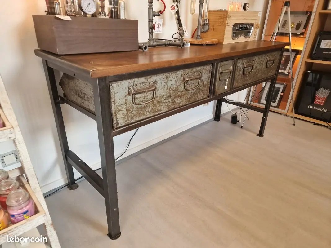 Table Industrielle avec 3 Tiroirs Amovibles – Design Modulable et Authentique Vintagedison