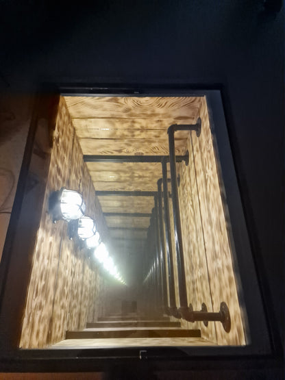 Table basse industrielle effet miroir infini – Pièce unique artisanale