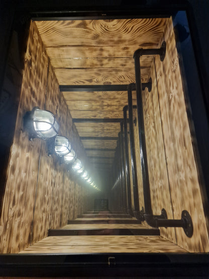 Table basse industrielle effet miroir infini – Pièce unique artisanale