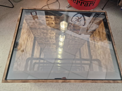 Table basse industrielle effet miroir infini – Pièce unique artisanale