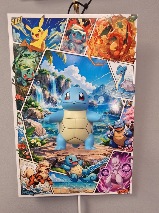 Tableau Pokémon Carapuce 3D – Cadre Manga en Relief sur Dibond 20 × 30 cm