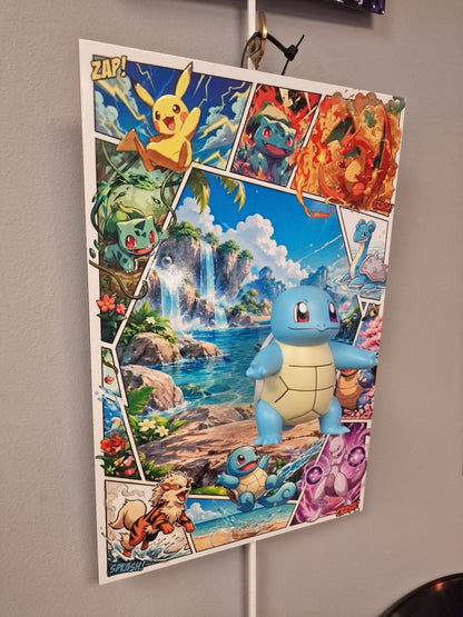 Tableau Pokémon Carapuce 3D – Cadre Manga en Relief sur Dibond 20 × 30 cm