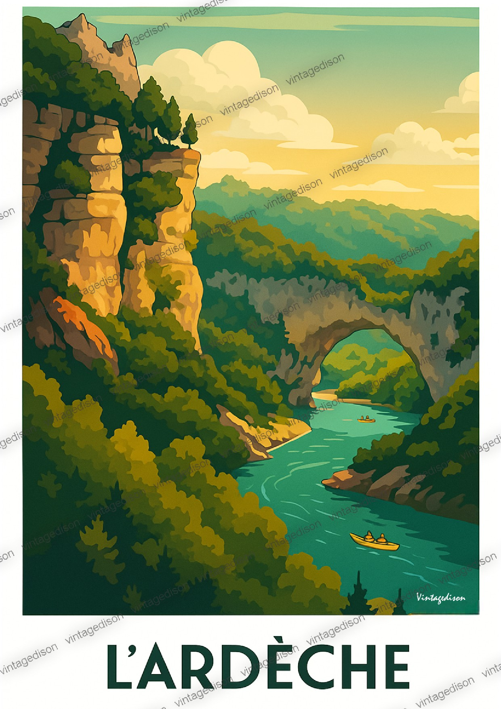 affiche rétro Ardèche, cadre Ardèche affiche ville de france, souvenir Ardèche Vintagedison