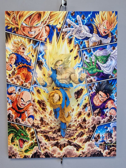 Tableau Dragon Ball Goku Super Saiyan avec figurine en relief, 30 × 40 cm, vue 2 – VINTAGEDISON