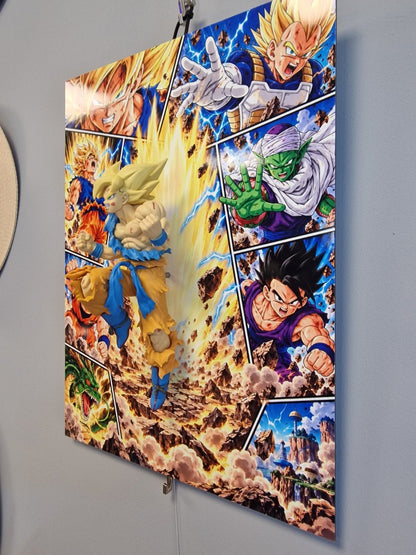 Tableau Dragon Ball Goku Super Saiyan avec figurine en relief, 30 × 40 cm, vue 7 – VINTAGEDISON