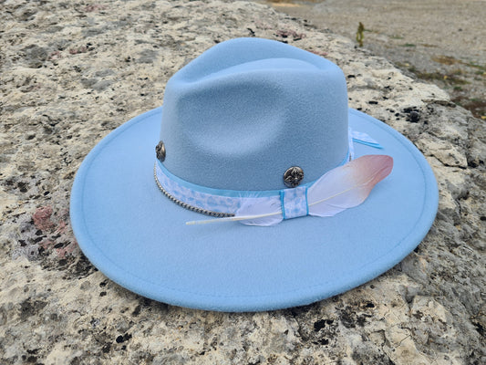 chapeau fedora bleu ciel custom