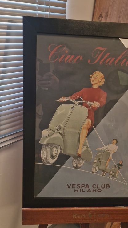 Cadre avec affiche ancienne "Vespa Club Milano – Ciao Italia"