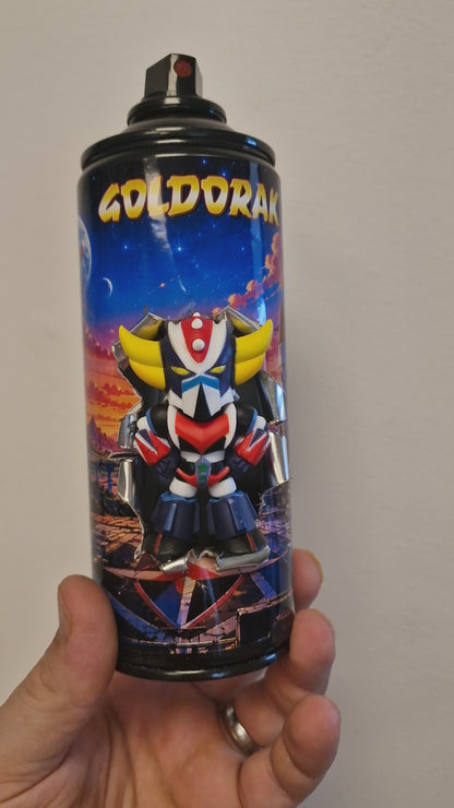Bombe de peinture figurine Goldorak customisée – Figurine 3D effet explosion – Déco Manga & Pop Culture