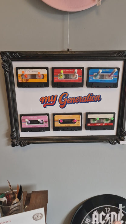 Cadre porte-clés rétro années 80 – “My Generation” avec  6 cassettes audio et crayon