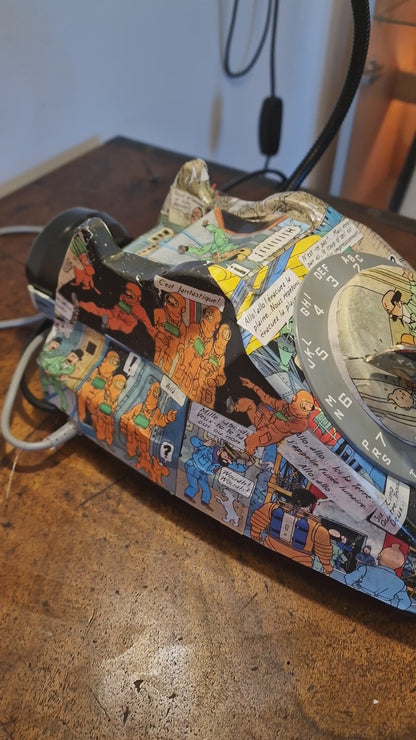 Lampe Téléphone Vintage upcycling Tintin Objectif Lune