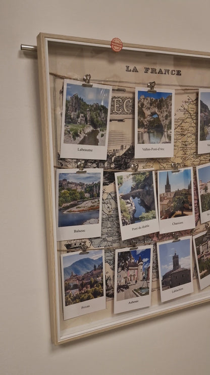 Cadre “Villages d’Ardèche” – Carte ancienne & photos Polaroïd (50 x 60 cm)