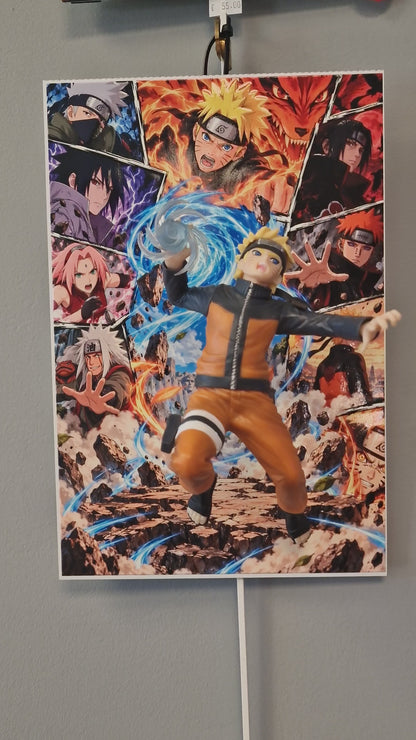 Tableau Naruto avec figurine 3D – Décoration manga 20 × 30 cm