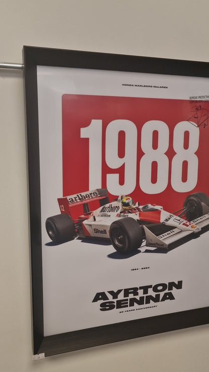 Cadre décoratif Ayrton Senna – McLaren Honda MP4/4 saison 1988 (Formats 40 × 50 cm et A3)
