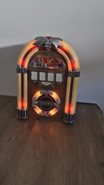Mini Jukebox Vintage Bluetooth avec Batterie Rechargeable – Enceinte Bluetooth Rétro Lumineuse – Radio d'Origine Fonctionnelle – Pièce Unique