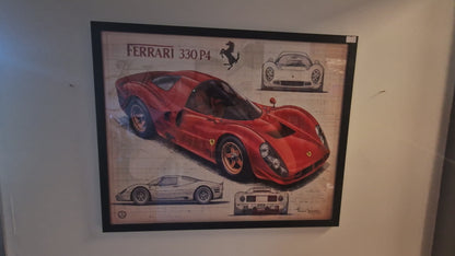Cadre Ferrari 330 P4 40x50 cm – Affiche voiture vintage encadrée – Décoration murale automobile rétro – Idée cadeau passionné auto