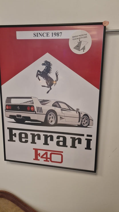 Cadre décoratif Ferrari F40 – Affiche hommage à la supercar mythique (Format 54 × 74 cm)