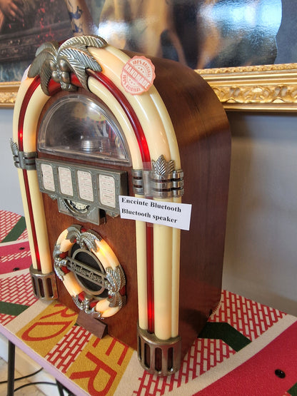 Ancienne Radio Style Jukebox – Enceinte Bluetooth Compacte avec Rétroéclairage & Batterie Rechargeable (Ardèche