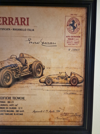 Cadre Ferrari 40x50 cm – Illustration technique vintage sous verre avec moulures