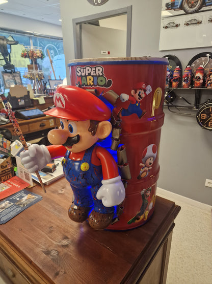 Table d’appoint super mario – Bidon métal custom 60L transformé en meuble design geek