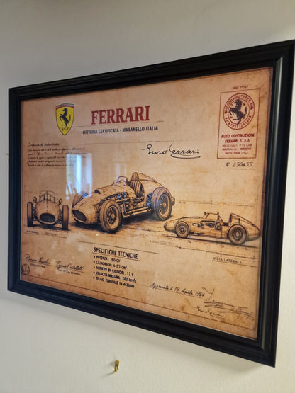 Cadre Ferrari 40x50 cm – Illustration technique vintage sous verre avec moulures