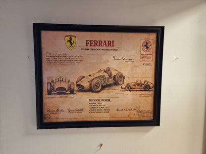 Cadre Ferrari 40x50 cm – Illustration technique vintage sous verre avec moulures