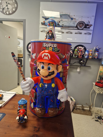 Table d’appoint super mario – Bidon métal custom 60L transformé en meuble design geek