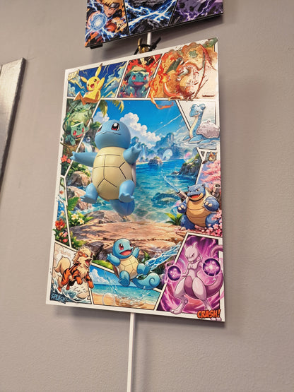 Tableau Pokémon Carapuce 3D – Cadre Manga en Relief sur Dibond 20 × 30 cm