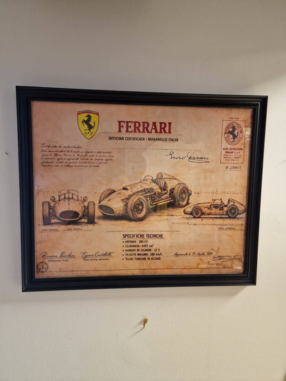 Cadre Ferrari 40x50 cm – Illustration technique vintage sous verre avec moulures