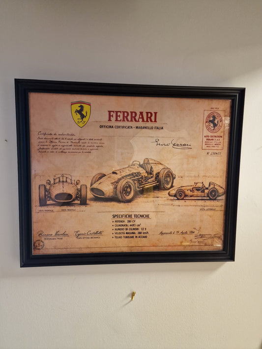 Cadre Ferrari 40x50 cm – Illustration technique vintage sous verre avec moulures