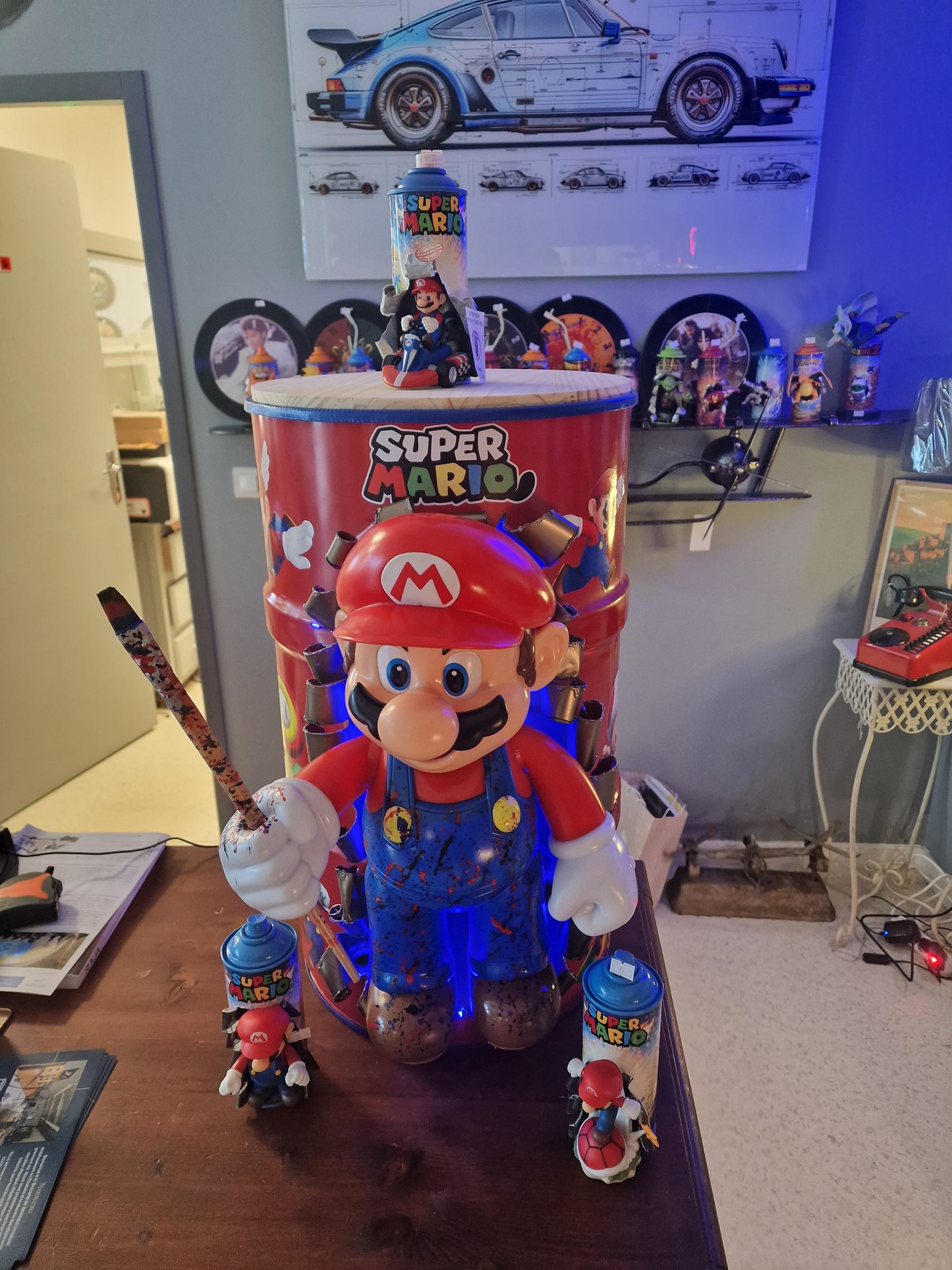 Table d’appoint super mario – Bidon métal custom 60L transformé en meuble design geek