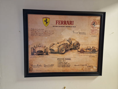 Cadre Ferrari 40x50 cm – Illustration technique vintage sous verre avec moulures