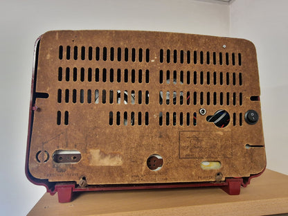 Enceinte Bluetooth Vintage Philips Rouge – Rénovée, Authentique ancienne radio