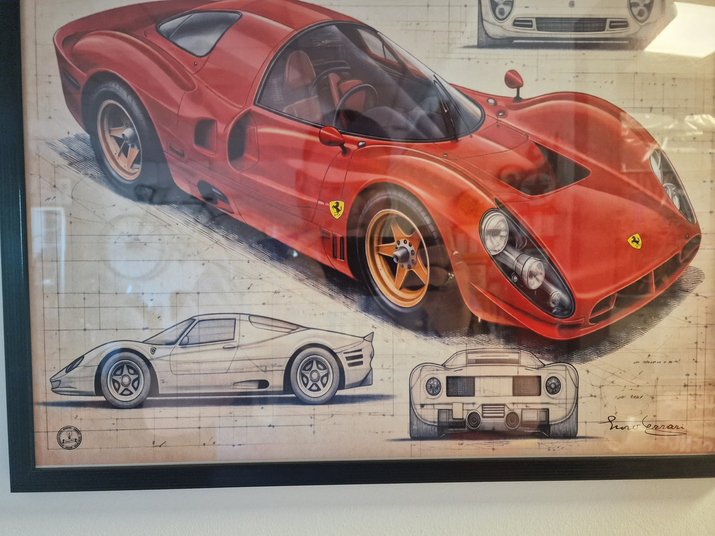 Cadre Ferrari 330 P4 40x50 cm – Affiche voiture vintage encadrée – Décoration murale automobile rétro – Idée cadeau passionné auto