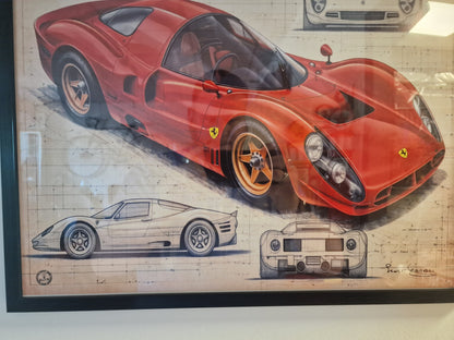 Cadre Ferrari 330 P4 40x50 cm – Affiche voiture vintage encadrée – Décoration murale automobile rétro – Idée cadeau passionné auto