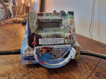 Lampe Téléphone Vintage upcycling Tintin Objectif Lune