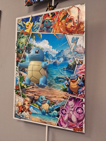 Tableau Pokémon Carapuce 3D – Cadre Manga en Relief sur Dibond 20 × 30 cm
