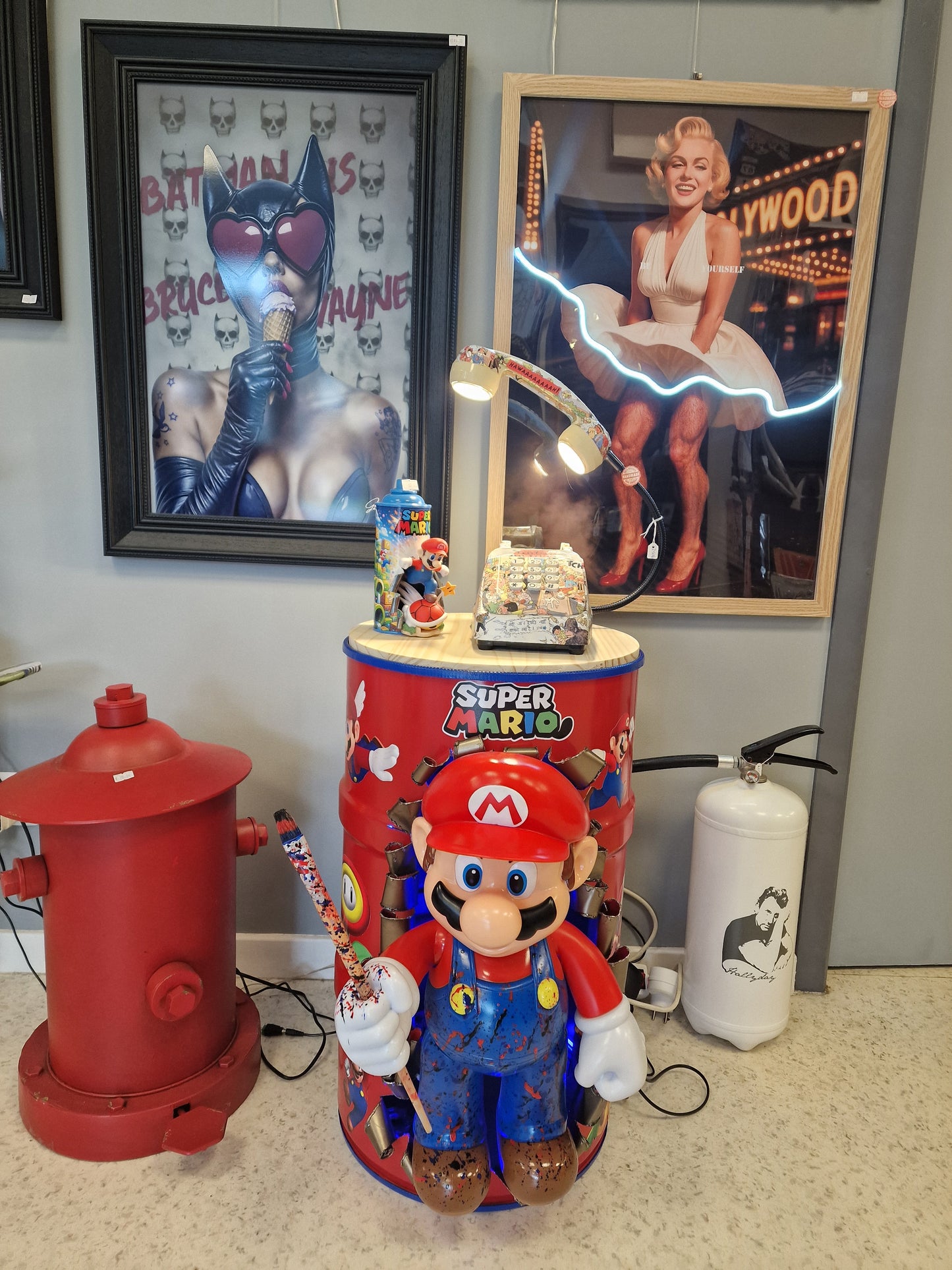 Table d’appoint super mario – Bidon métal custom 60L transformé en meuble design geek