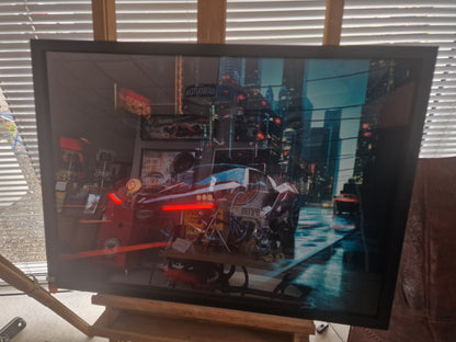 Cadre voiture futuriste 54×74 avec néons rouges – Voiture cyberpunk – Création artisanale Ardèche