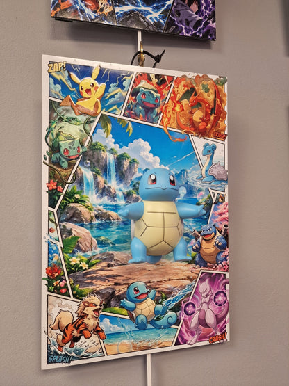 Tableau Pokémon Carapuce 3D – Cadre Manga en Relief sur Dibond 20 × 30 cm