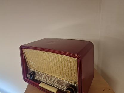 Enceinte Bluetooth Vintage Philips Rouge – Rénovée, Authentique ancienne radio