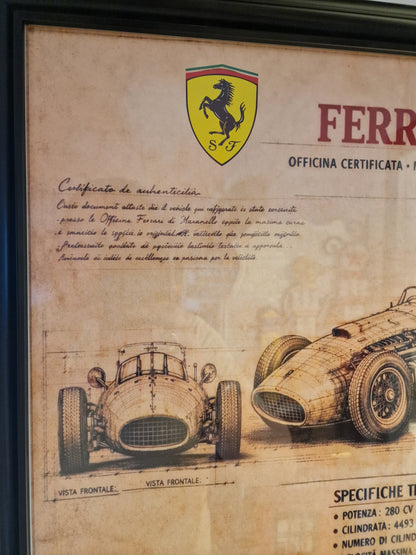 Cadre Ferrari 40x50 cm – Illustration technique vintage sous verre avec moulures