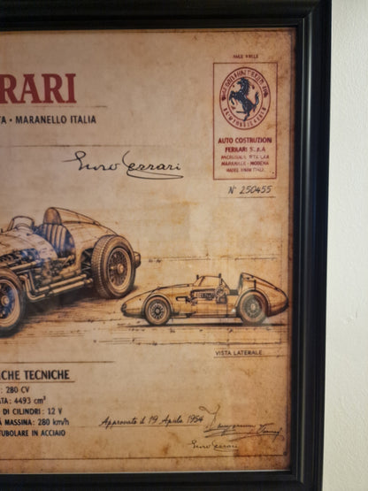 Cadre Ferrari 40x50 cm – Illustration technique vintage sous verre avec moulures