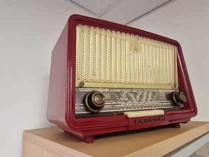 Enceinte Bluetooth Vintage Philips Rouge – Rénovée, Authentique ancienne radio