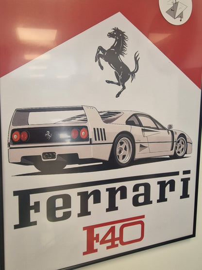 Cadre décoratif Ferrari F40 – Affiche hommage à la supercar mythique (Format 54 × 74 cm)